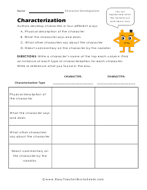 Characterization Worksheet