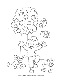 Girl Near Tree Coloring Page