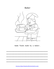 Baker Coloring Writing Page