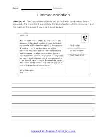 Summer Vacation Worksheet