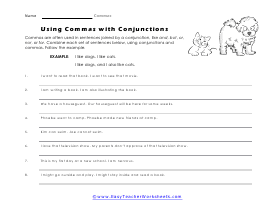 Conjunctions with Commas Worksheet