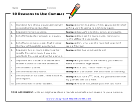 Why Use Commas Worksheet