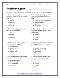 Determine the Meaning of Words Using Synonyms in Context #2, Worksheet, Education.com