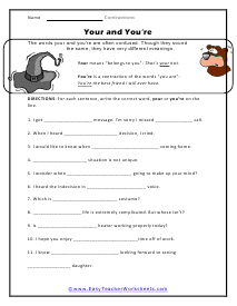 Your and You're #3 Worksheet