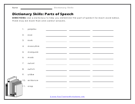 Parts of Speech Worksheet