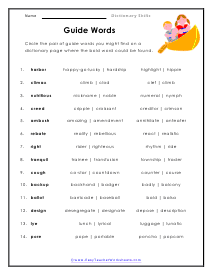 Guide Words Worksheet
