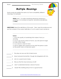 Multiple Meanings Worksheet