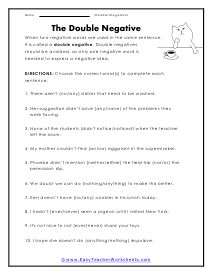 Avoiding Double Negatives: Grammar Worksheets