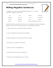 Writing Sentences Worksheet