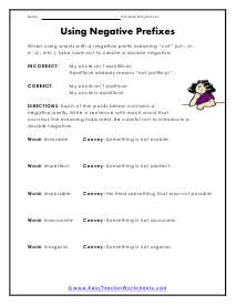 Prefixes Worksheet