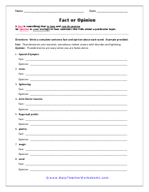 Sentence Writing Worksheet