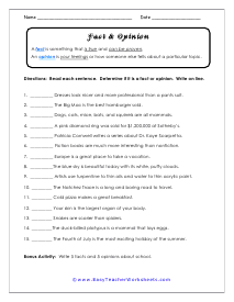 Fact or Opinions Worksheet 2