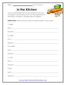 In the Kitchen Worksheet