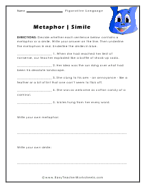 Metaphor or Simile Worksheet