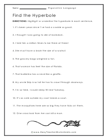 Hyperbole Worksheet