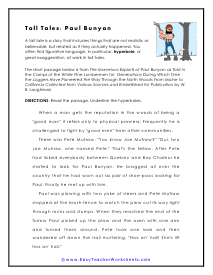 Paul Bunyan Worksheet