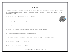 Idioms Matching: Draw A Line To Match The Idiom To The Non-Literal Meaning