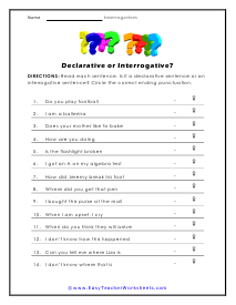 Declarative or Interrogative Worksheet