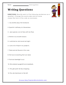 Writing Questions Worksheet