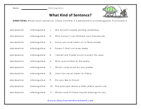 Kind of Sentence Worksheet