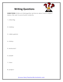 Writing Questions Worksheet