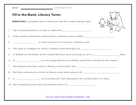 Literary Terms Worksheets