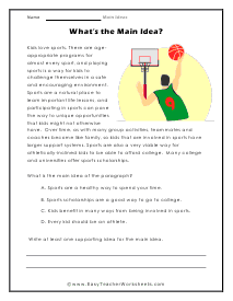 Sports and School Worksheet