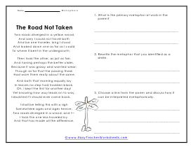 Road Not Taken Worksheet