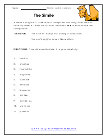 Simile Worksheet