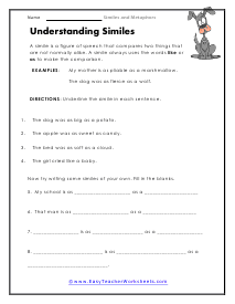 Understanding Similes Worksheet