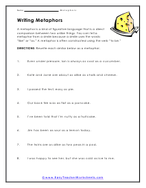 Writing Metaphors Worksheet