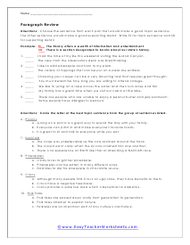 Pairing Topic Sentence Worksheet