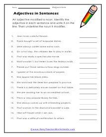 In Sentences Worksheet