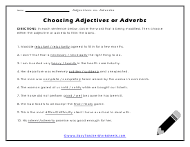 Adjectives Versus Adverbs Worksheets
