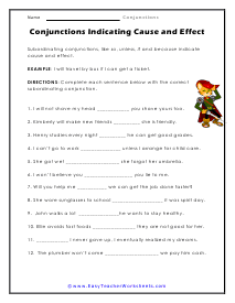 Cause and Effect Worksheet