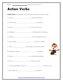Action Verb Worksheet