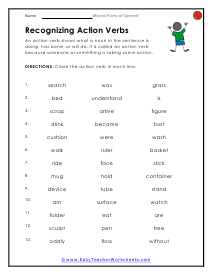 Action Verb Worksheet