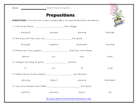 Preposition Worksheet