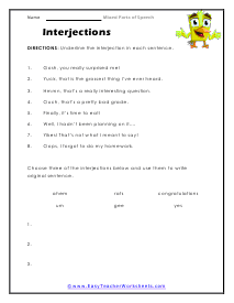 Interjection Worksheet