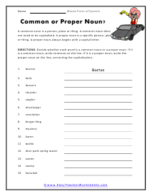 Common or Proper Worksheet