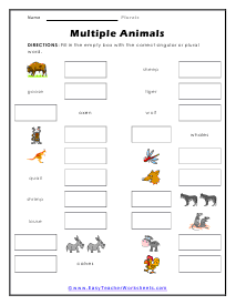 Multiple Animals Worksheet