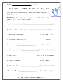 Forms Of Words Worksheet