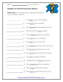 Singular or Plural Worksheet