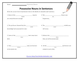 Sentence Worksheet