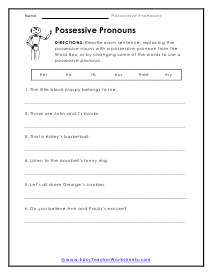 Possessive Pronoun Worksheet