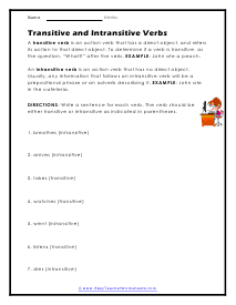 Transitive and Intransitive Worksheet