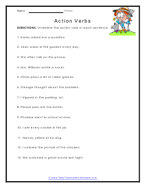 Action Word Worksheet