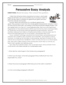 Essay Analysis Worksheets