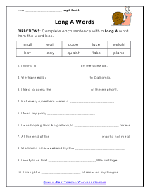 Long A Worksheet