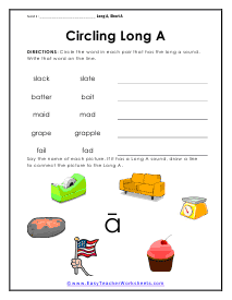 Identify Long A Worksheet